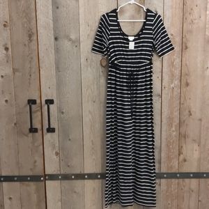Motherhood black white stripe scoop maxi dress S